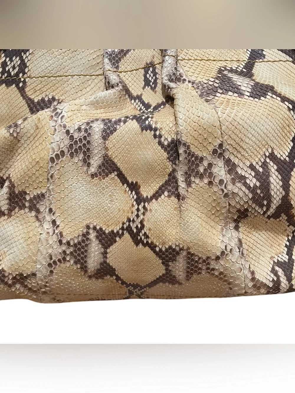 Salvatore Ferragamo Python Leather Convertible Tote Crossbody Bag Beige Brown
